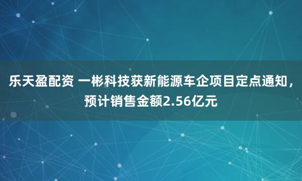 乐天盈配资 一彬科技获新能源车企项目定点通知，预计销售金额2.56亿元