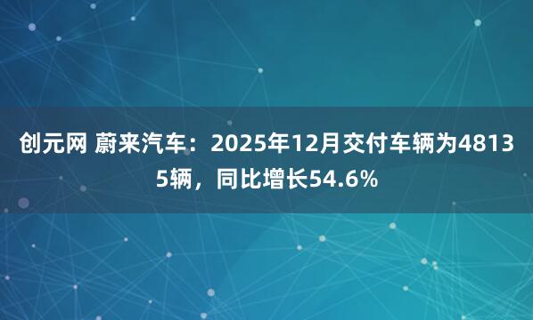 创元网 蔚来汽车：2025年12月交付车辆为48135辆，同比增长54.6%